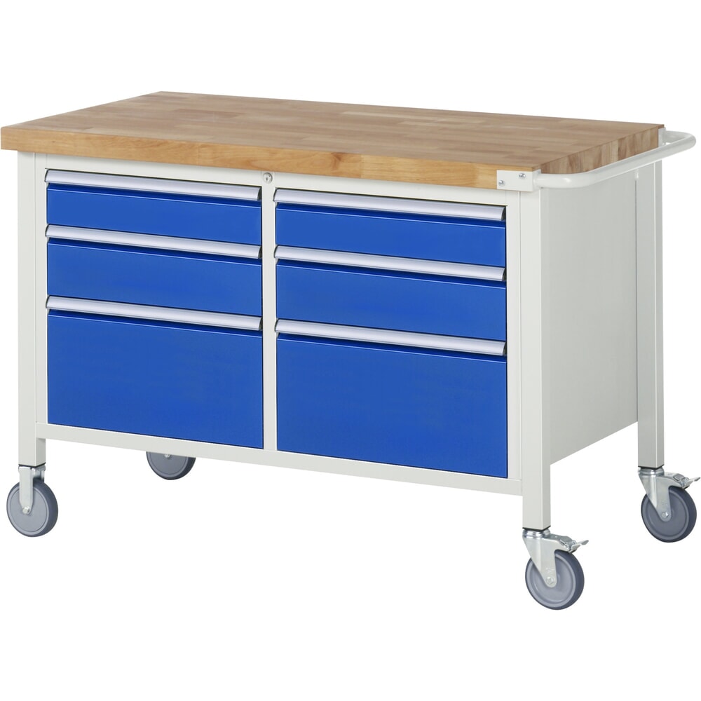 Illustration du produit: RAU Établi mobile série 8000, 1 double caisson, HxlxP 880-1 080 x 1 250 x 700 mm, 6 tiroirs extractibles à 90 %