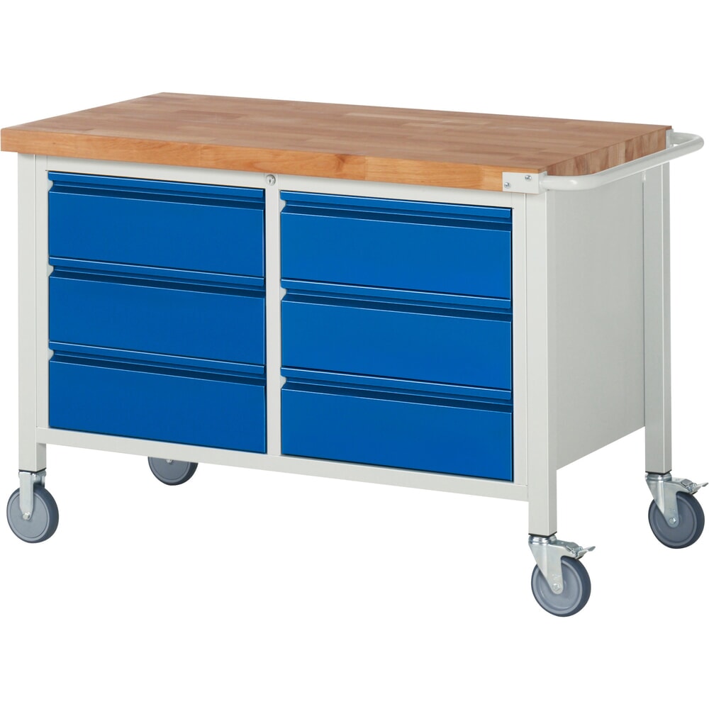 Illustration du produit: RAU Établi mobile série 8000, 1 caisson double, HxlxP 880 x 1 250 x 700 mm, 6 tiroirs 6 x 180 mm