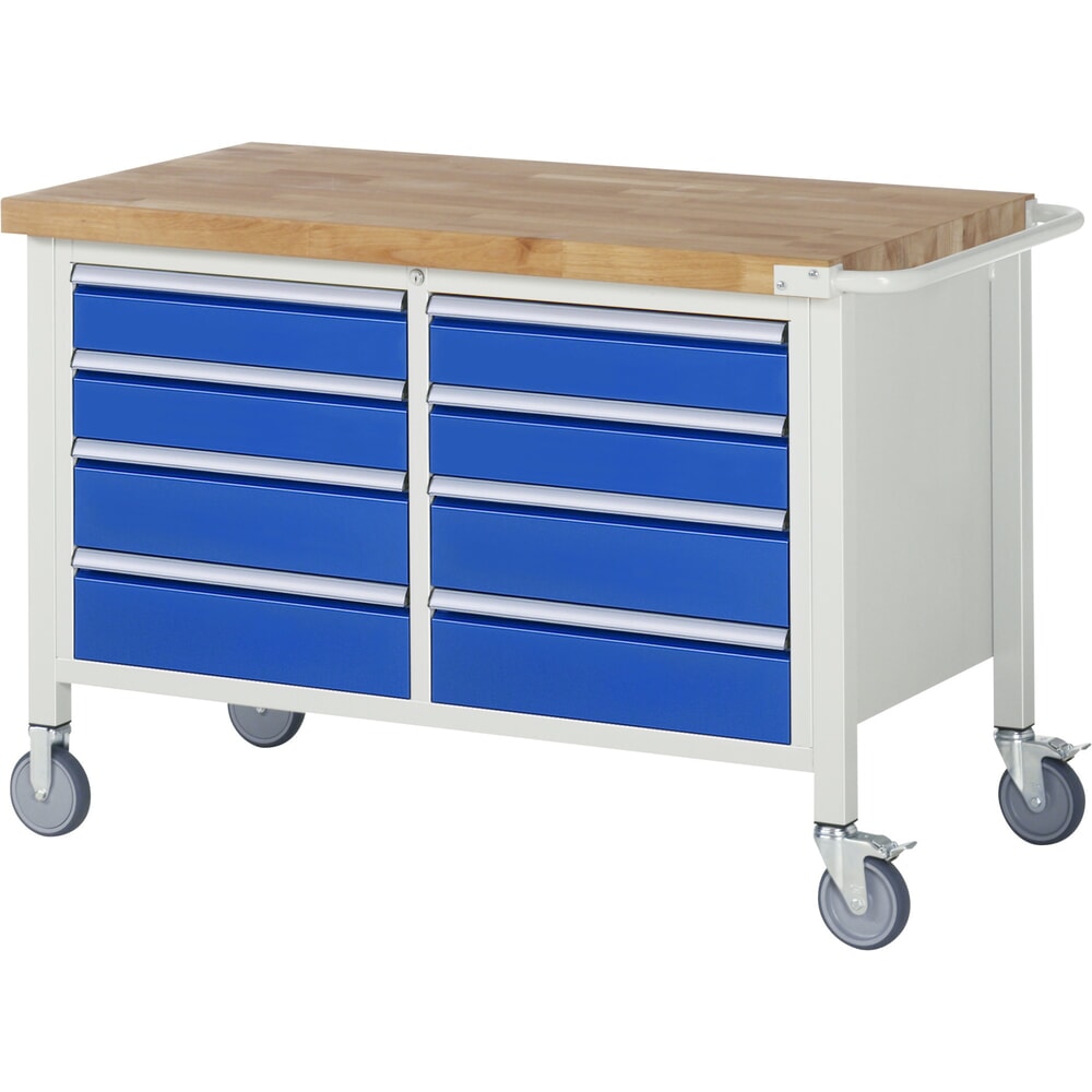 Illustration du produit: RAU Établi mobile série 8000, 1 double caisson, HxlxP 880-1 080 x 1 250 x 700 mm, 8 tiroirs extractibles à 90 %