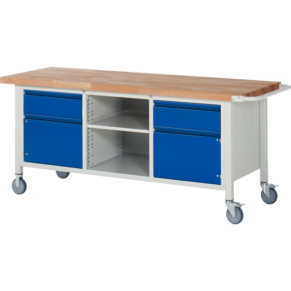 Illustration du produit: RAU Établi mobile série 8000, 1 caisson triple, 1 tablette, 2 portes battantes, HxlxP 880 x 2 000 x 700 mm, 2 tiroirs 2 x 180 mm