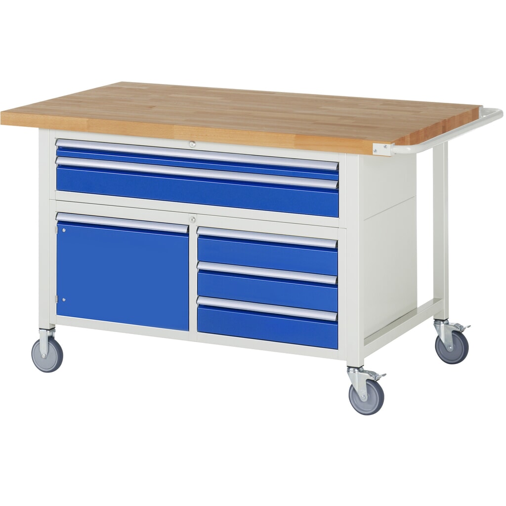Illustration du produit: RAU Établi mobile série 8000, 1 caisson triple, 1 porte battante, HxlxP 920 x 1 500 x 900 mm, 5 tiroirs