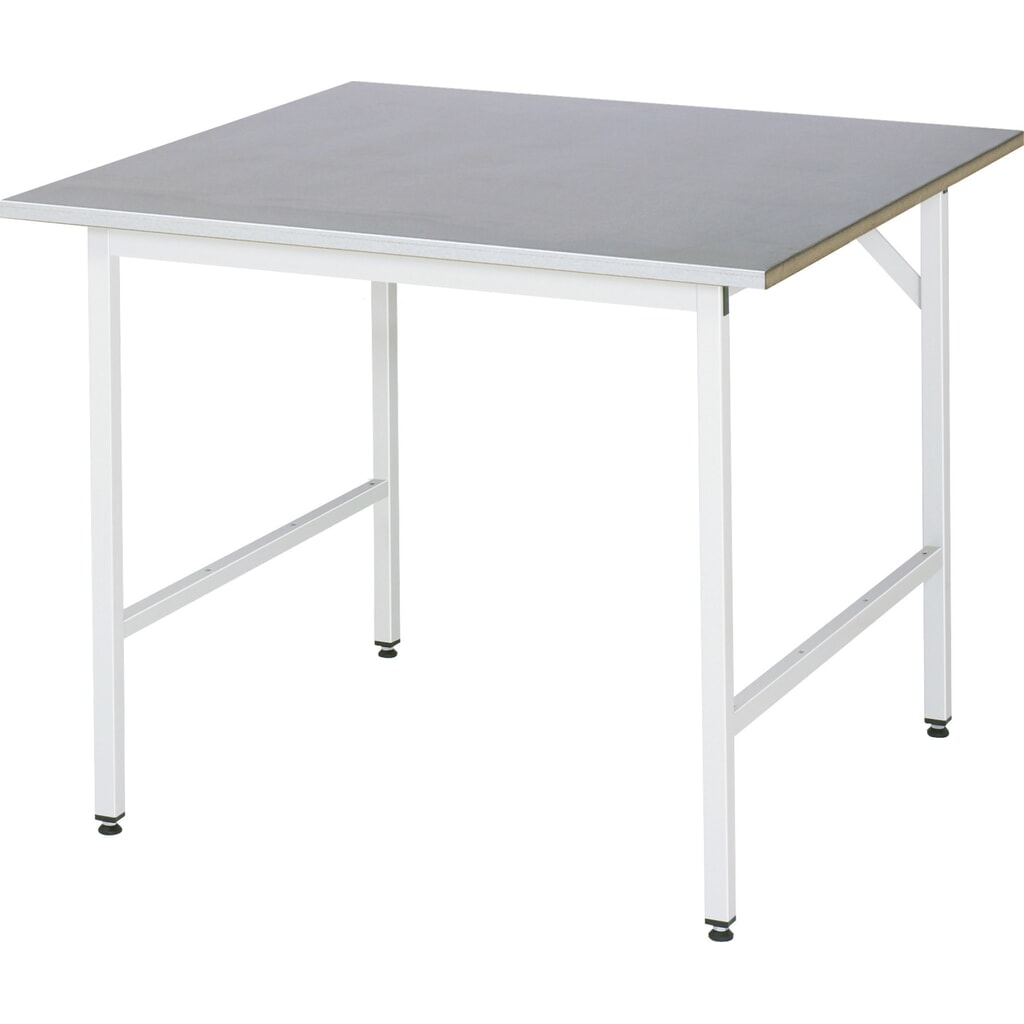 Illustration du produit: RAU Établi réglable en hauteur série JERRY, HxlxP 800-850 x 1 000 x 1 000 mm, Plan de travail avec revêtement en tôle d'acier inoxydable