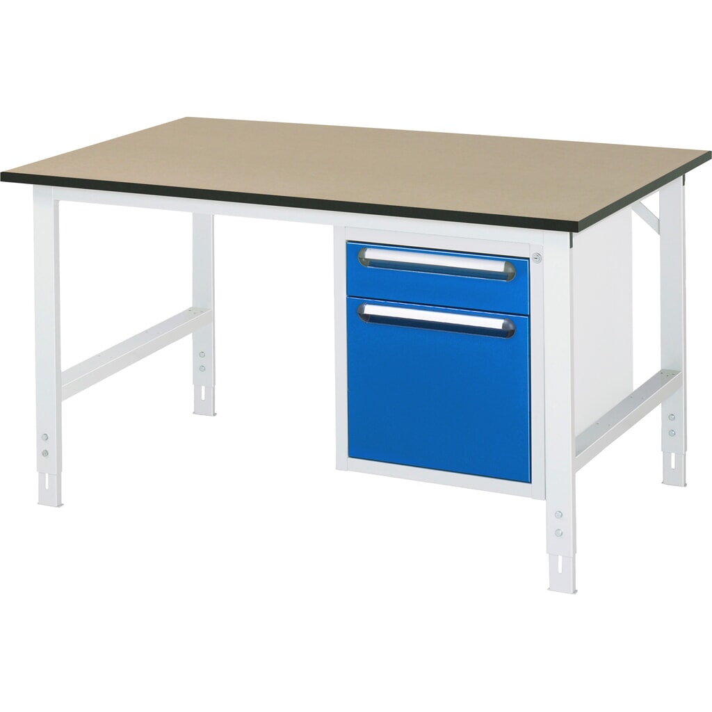 Illustration du produit: RAU Établi réglable en hauteur série TOM, HxlxP 760-1 080 x 1 500 x 1 000 mm, 2 tiroirs, Plan de travail en MDF
