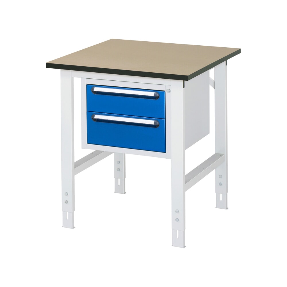 N° de l'image du produit 1 : RAU Table de travail réglable en hauteur Série TOM, HxlxP 760-1 080 x 750 x 800 mm, 2 tiroirs, plan de travail en MDF