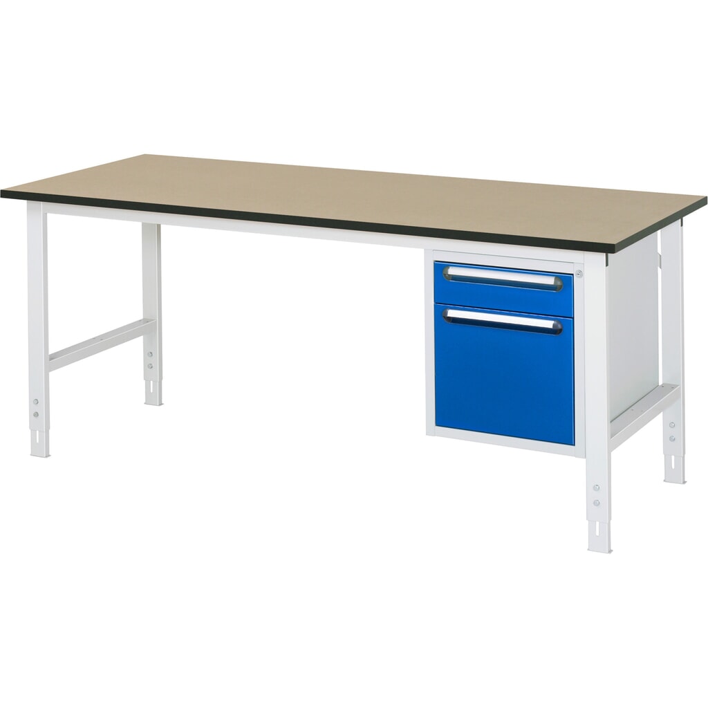 Illustration du produit: RAU Table de travail réglable en hauteur Série TOM, HxlxP 760-1 080 x 2 500 x 800 mm, 2 tiroirs, plan de travail en MDF