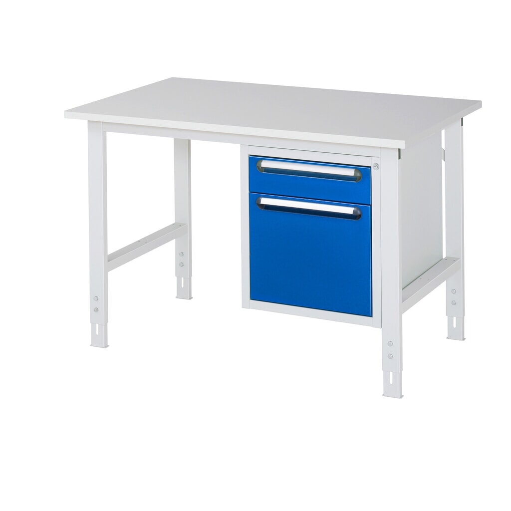 Illustration du produit: RAU Table de travail réglable en hauteur Série TOM, HxlxP 760-1 080 x 1 250 x 800 mm, 2 tiroirs, plan de travail avec revêtement en mélamine