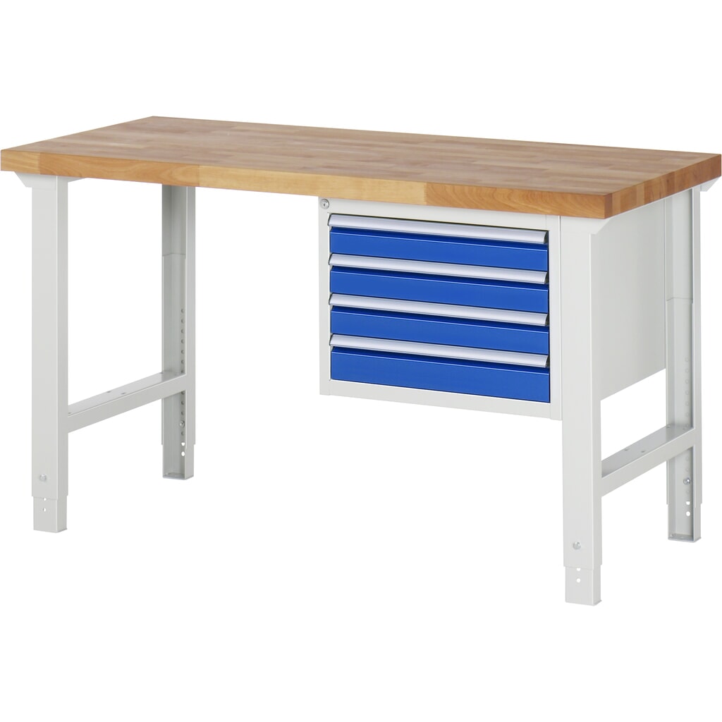 RAU Établi série 7000, HxlxP 790-1 140 x 1 500 x 700 mm, 1 caisson sous plateau à droite, avec 4 tiroirs N° de l'image du produit 1 : RAU Établi série 7000, HxlxP 790-1 140 x 1 500 x 700 mm, 1 caisson sous plateau à droite, avec 4 tiroirs