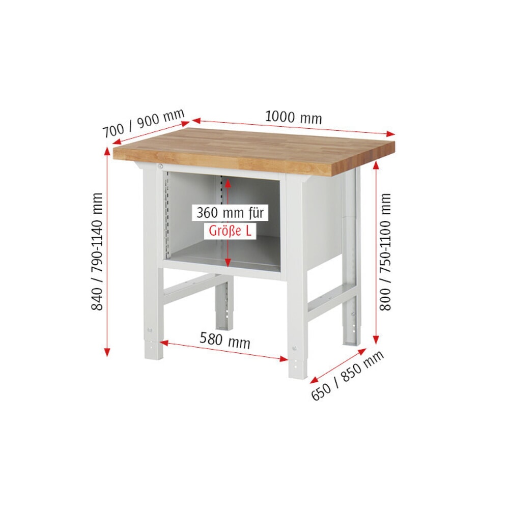 N° de l'image du produit 5 : RAU Établi série 7000, 1 caisson, HxlxP 840 x 1 000 x 900 mm, 4 tiroirs extractibles à 90% 1 x 60, 2 x 90, 1 x 120 mm, capacité de charge des tiroirs 100 kg