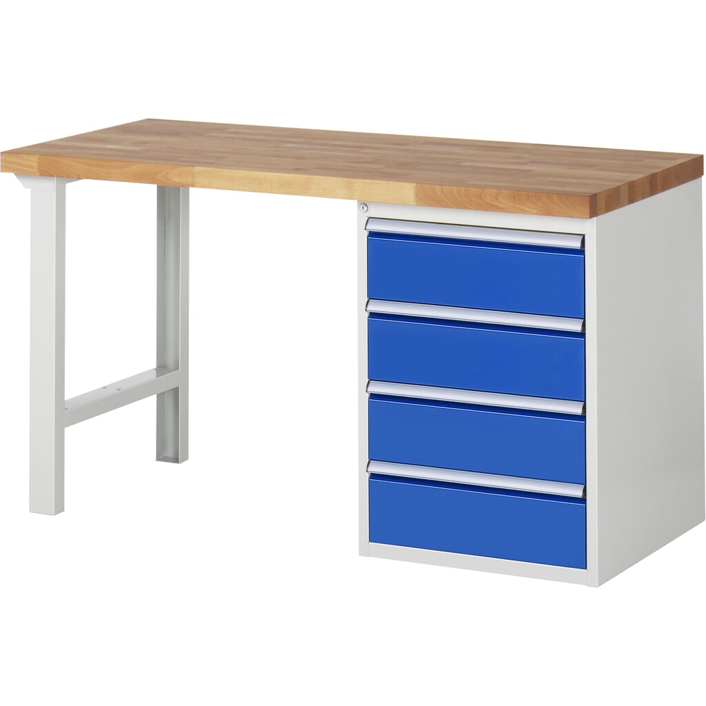 N° de l'image du produit 1 : RAU Établi série 7000, HxlxP 890 x 1 500 x 700 mm, 1 caisson sous plateau à droite, avec 4 tiroirs