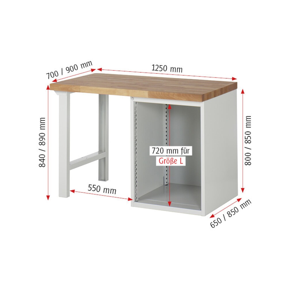 N° de l'image du produit 6 : RAU Établi série 7000, 1 caisson, HxlxP 890 x 1 250 x 900 mm, 1 porte battante, 1 tablette