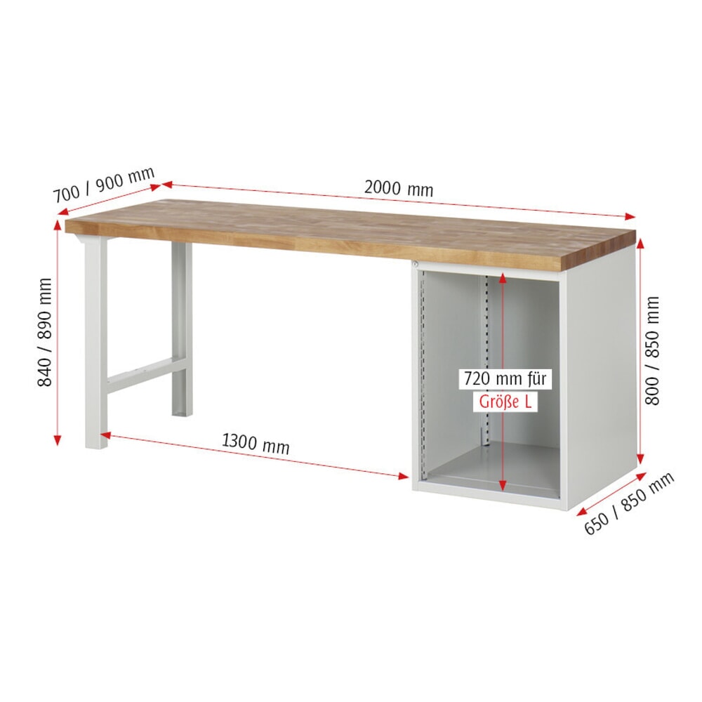 N° de l'image du produit 5 : RAU Établi série 7000, 1 caisson, HxlxP 840 x 2 000 x 900 mm, 1 porte battante, 1 tablette