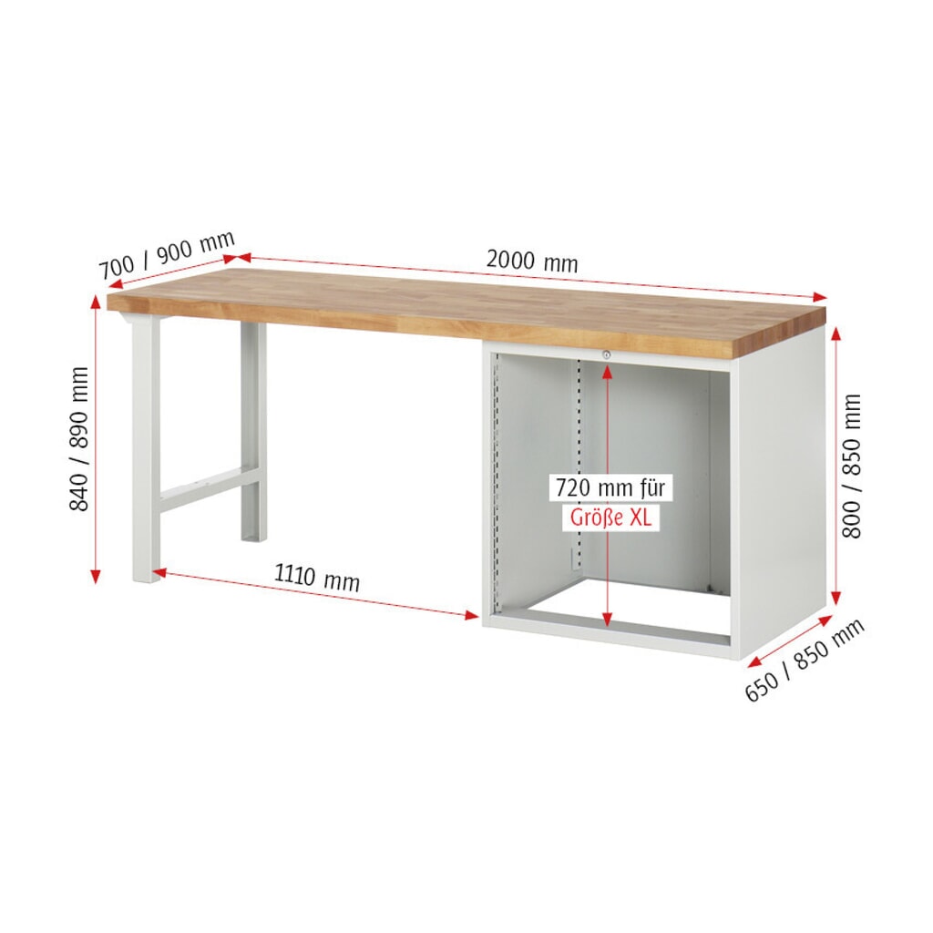 N° de l'image du produit 6 : RAU Établi série 7000, 1 caisson, HxlxP 890 x 2 000 x 900 mm, 7 tiroirs extractibles à 90%, capacité de charge des tiroirs 100 kg