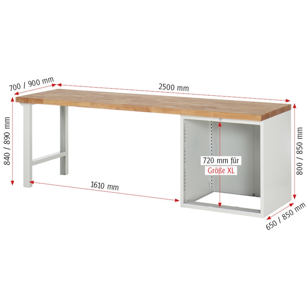 N° de l'image du produit 7 : RAU Établi série 7000, 1 caisson, HxlxP 890 x 2 500 x 700 mm, 7 tiroirs extractibles à 90%, capacité de charge des tiroirs 100 kg