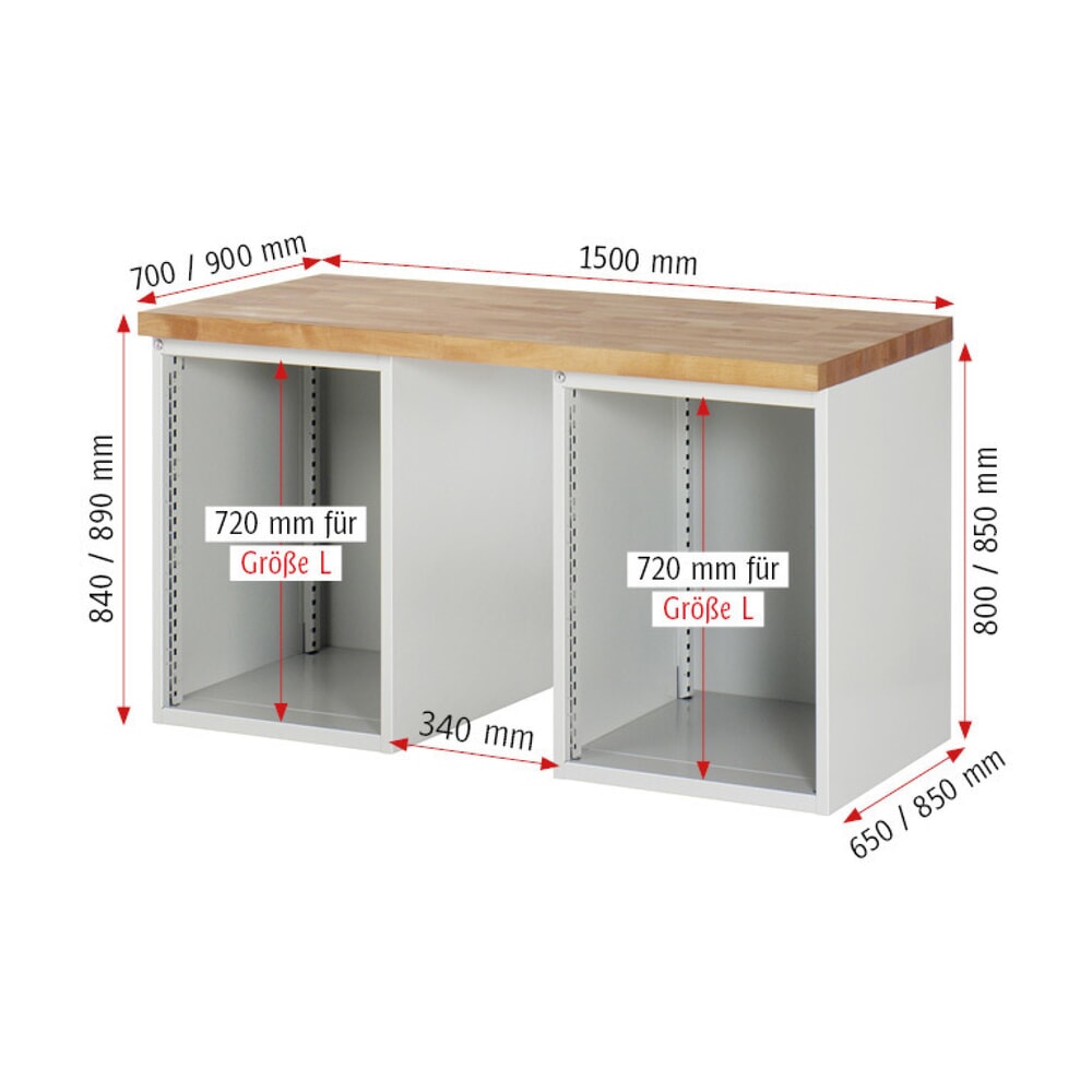 N° de l'image du produit 5 : RAU Établi série 7000, 2 caissons, HxlxP 840 x 1 500 x 700 mm, 12 tiroirs extractibles à 90 % 6 x 90 mm, 6 x 150 mm