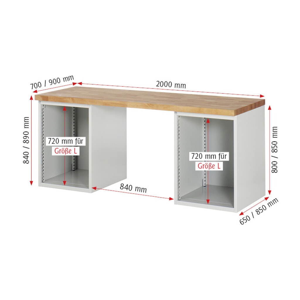 N° de l'image du produit 5 : RAU Établi série 7000, 2 caissons, HxlxP 840 x 2 000 x 900 mm, 8 tiroirs extractibles à 90 % 6 x 150 mm, 2 x 270 mm