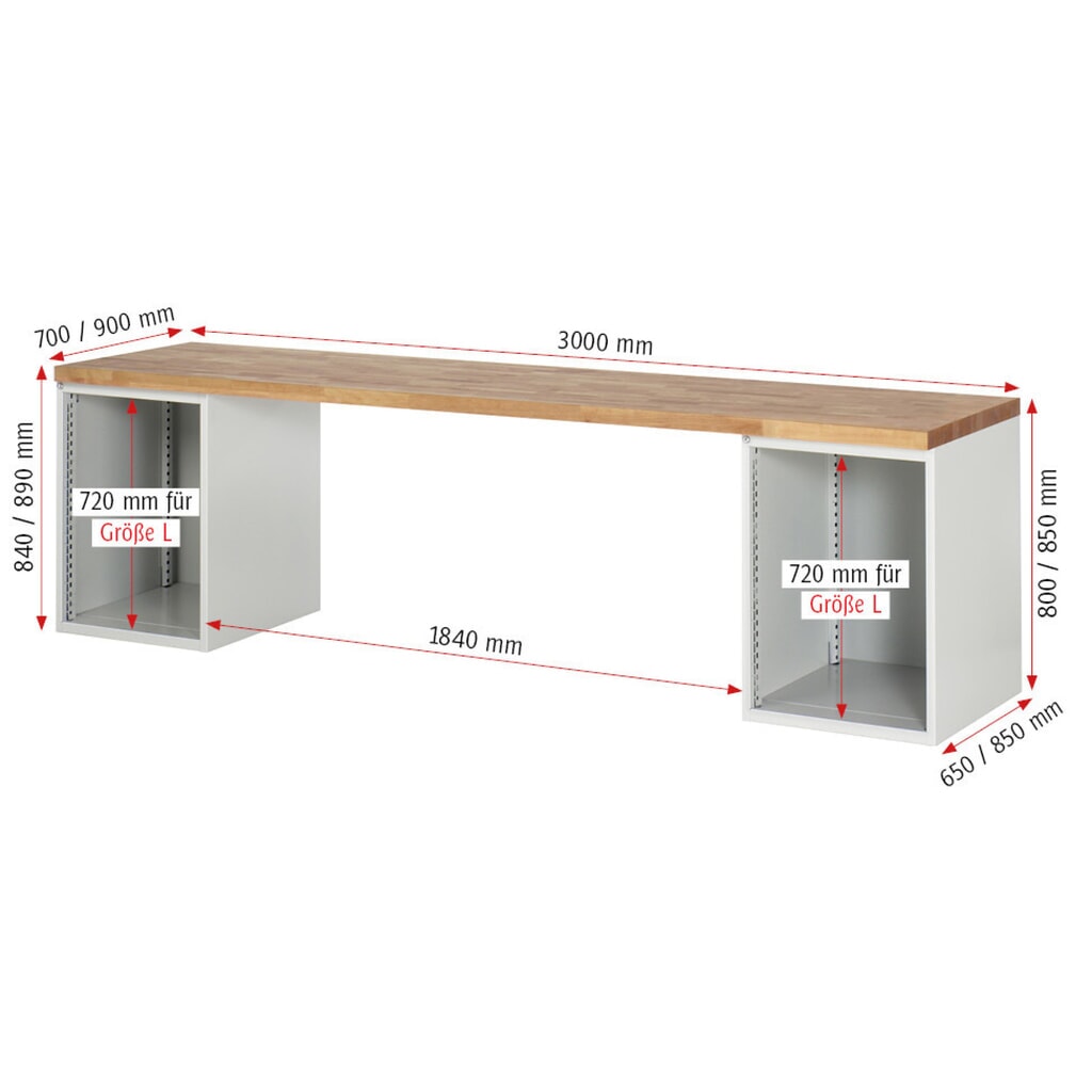 N° de l'image du produit 5 : RAU Établi série 7000, 2 caissons, HxlxP 840 x 3 000 x 900 mm, 8 tiroirs extractibles à 90 % 6 x 150 mm, 2 x 270 mm