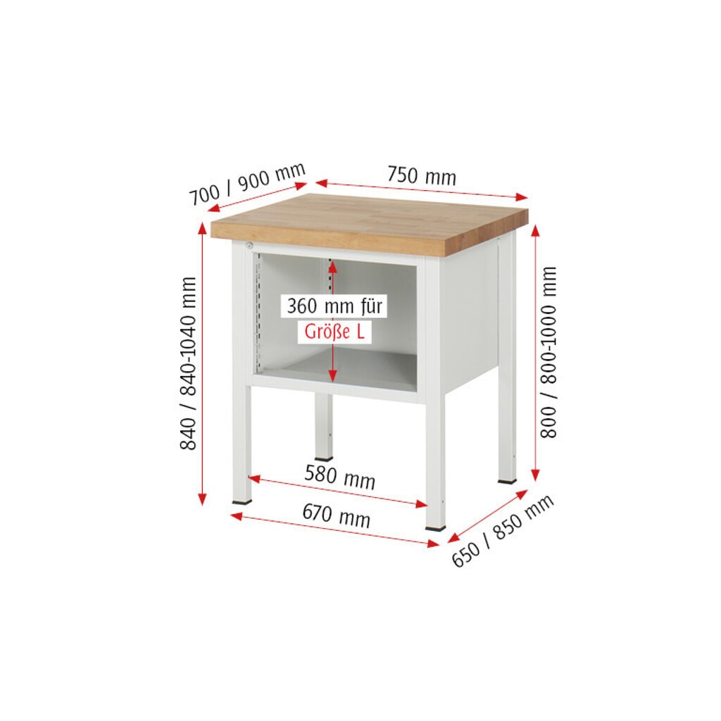 N° de l'image du produit 6 : RAU Établi série 8000, HxlxP 840 x 750 x 700 mm, 2 tiroirs extractibles à 90 % 1 x 150, 1 x 210 mm, capacité de charge des tiroirs 100 kg