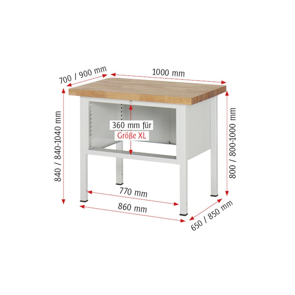 N° de l'image du produit 6 : RAU Établi série 8000, HxlxP 840 x 1 000 x 700 mm, 4 tiroirs extractibles à 90 % 1 x 60, 2 x 90, 1 x 120 mm, capacité de charge des tiroirs 75 kg