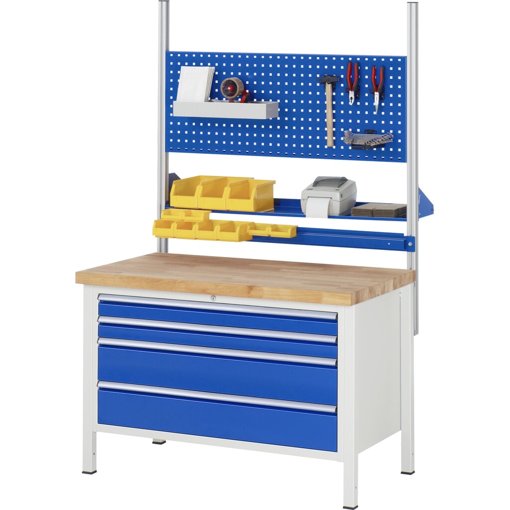 N° de l'image du produit 5 : RAU Établi série 8000, HxlxP 840 x 1 250 x 900 mm, 2 tiroirs extractibles à 100 % 2 x 270 mm, capacité de charge des tiroirs 50 kg