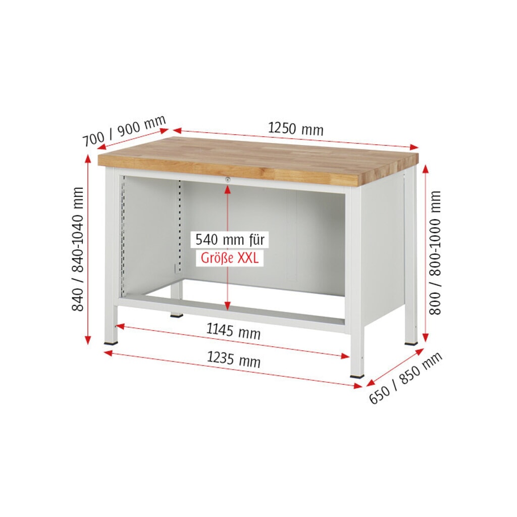 N° de l'image du produit 7 : RAU Établi série 8000, HxlxP 840 x 1 250 x 900 mm, 2 tiroirs extractibles à 100 % 2 x 270 mm, capacité de charge des tiroirs 50 kg
