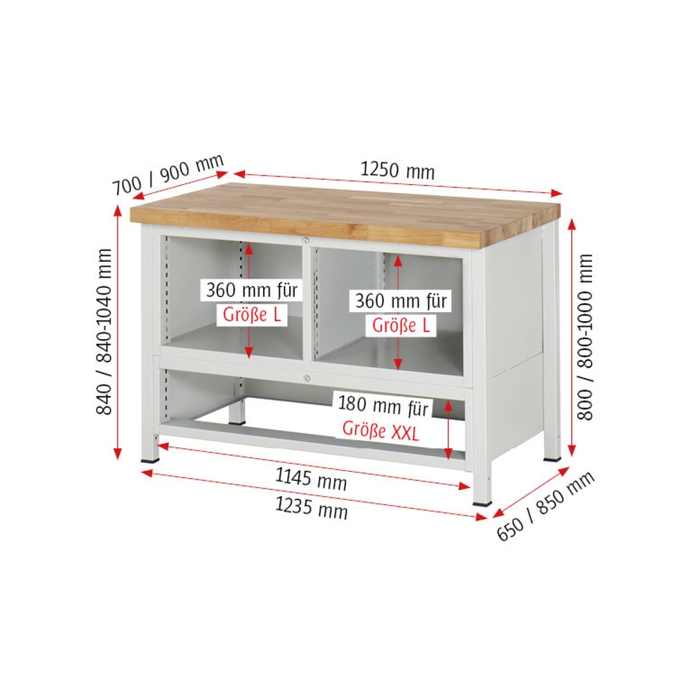 N° de l'image du produit 8 : RAU Établi série 8000, 1 caisson triple, 1 porte battante, HxlxP 840 x 1 250 x 700 mm, 5 tiroirs extractibles à 90 %