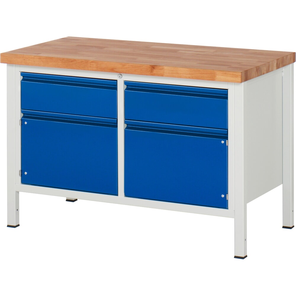 Illustration du produit: RAU Établi série 8000, 1 double caisson, 2 portes battantes, HxlxP 840-1 040 x 1 250 x 700 mm, 2 tiroirs