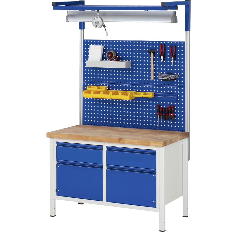 N° de l'image du produit 6 : RAU Établi série 8000, 1 double caisson, 2 portes battantes, HxlxP 840 x 1 250 x 700 mm, 2 tiroirs extractibles à 90 %