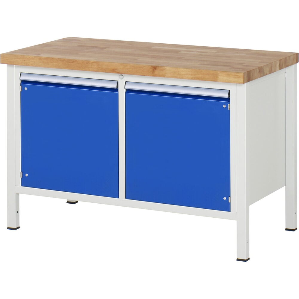 Illustration du produit: RAU Établi série 8000, 1 double caisson, 2 portes battantes, HxlxP 840-1 040 x 1 250 x 700 mm