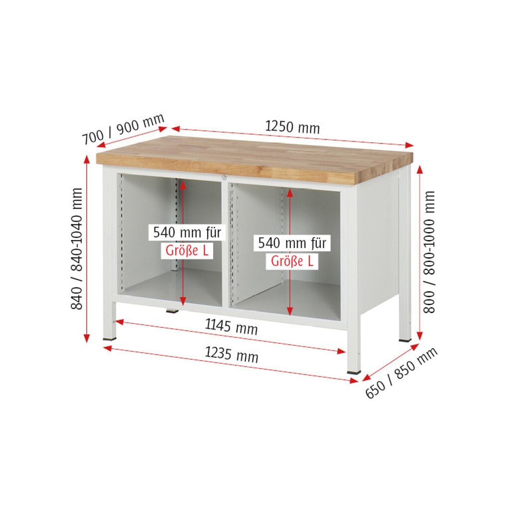 N° de l'image du produit 5 : RAU Établi série 8000, 1 double caisson , HxlxP 840 x 1 250 x 700 mm, 8 tiroirs extractibles à 100% 4 x 120, 4 x 150 mm, capacité de charge des tiroirs 100 kg
