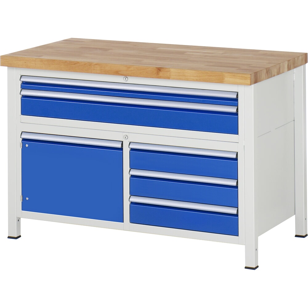 Illustration du produit: RAU Établi série 8000, 1 caisson triple, HxlxP 840 x 1 250 x 700 mm, 5 tiroirs