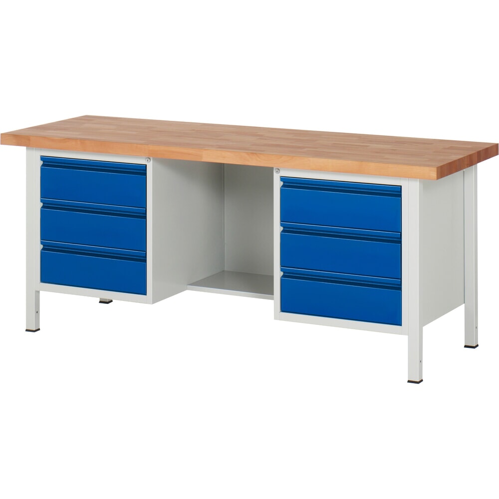 N° de l'image du produit 1 : RAU Établi série 8000, 2 caissons, HxlxP 840-1 040 x 2 000 x 700 mm, 6 tiroirs
