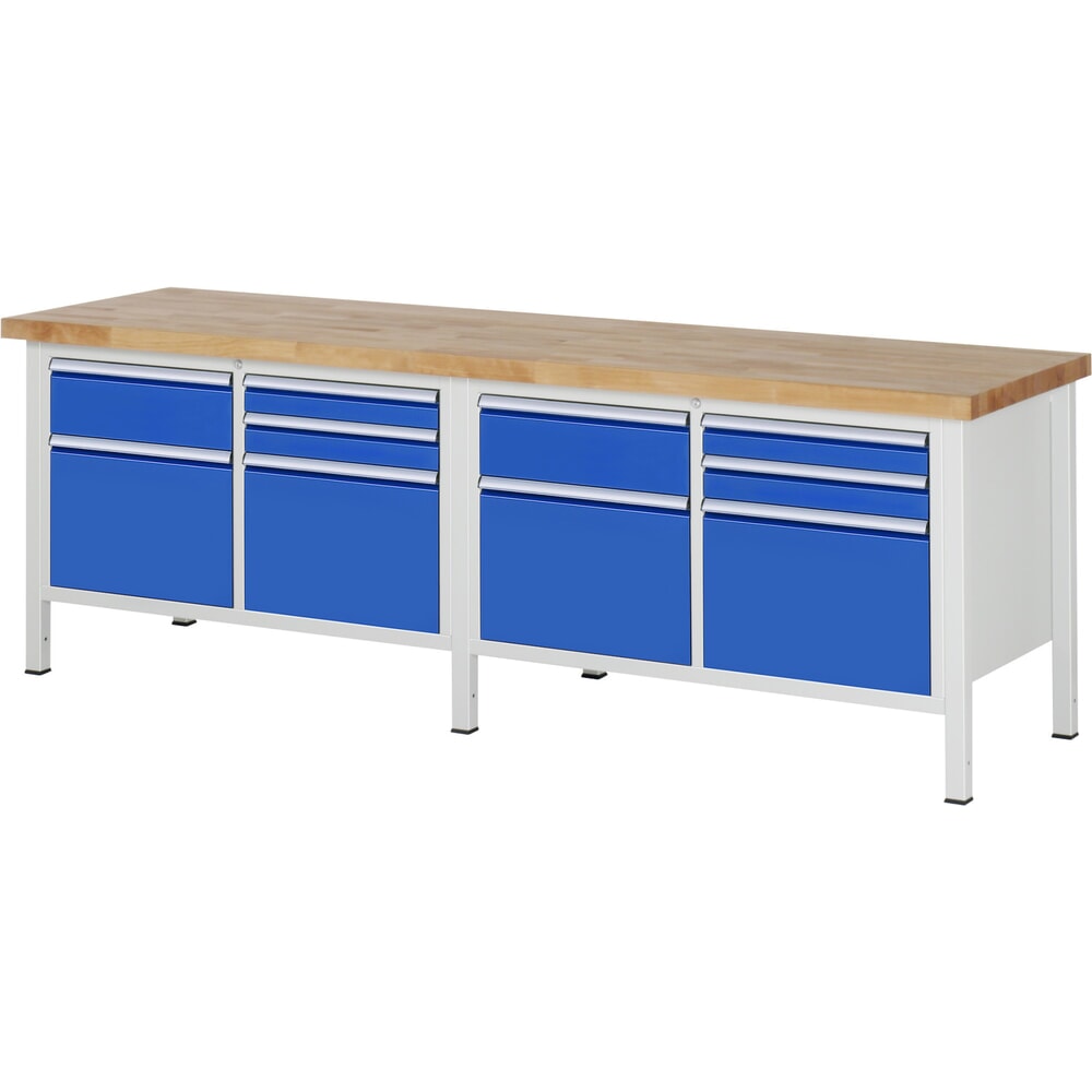Illustration du produit: RAU Établi série 8000, 2 double caisson, HxlxP 840-1 040 x 2 500 x 700 mm, 10 tiroirs