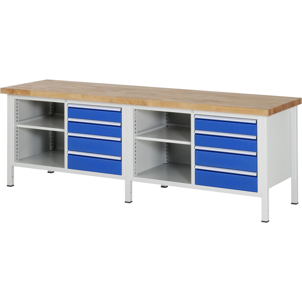 Illustration du produit: RAU Établi série 8000, 2 double caisson , 1 tablette, HxlxP 840-1 040 x 2 500 x 700 mm, 8 tiroirs