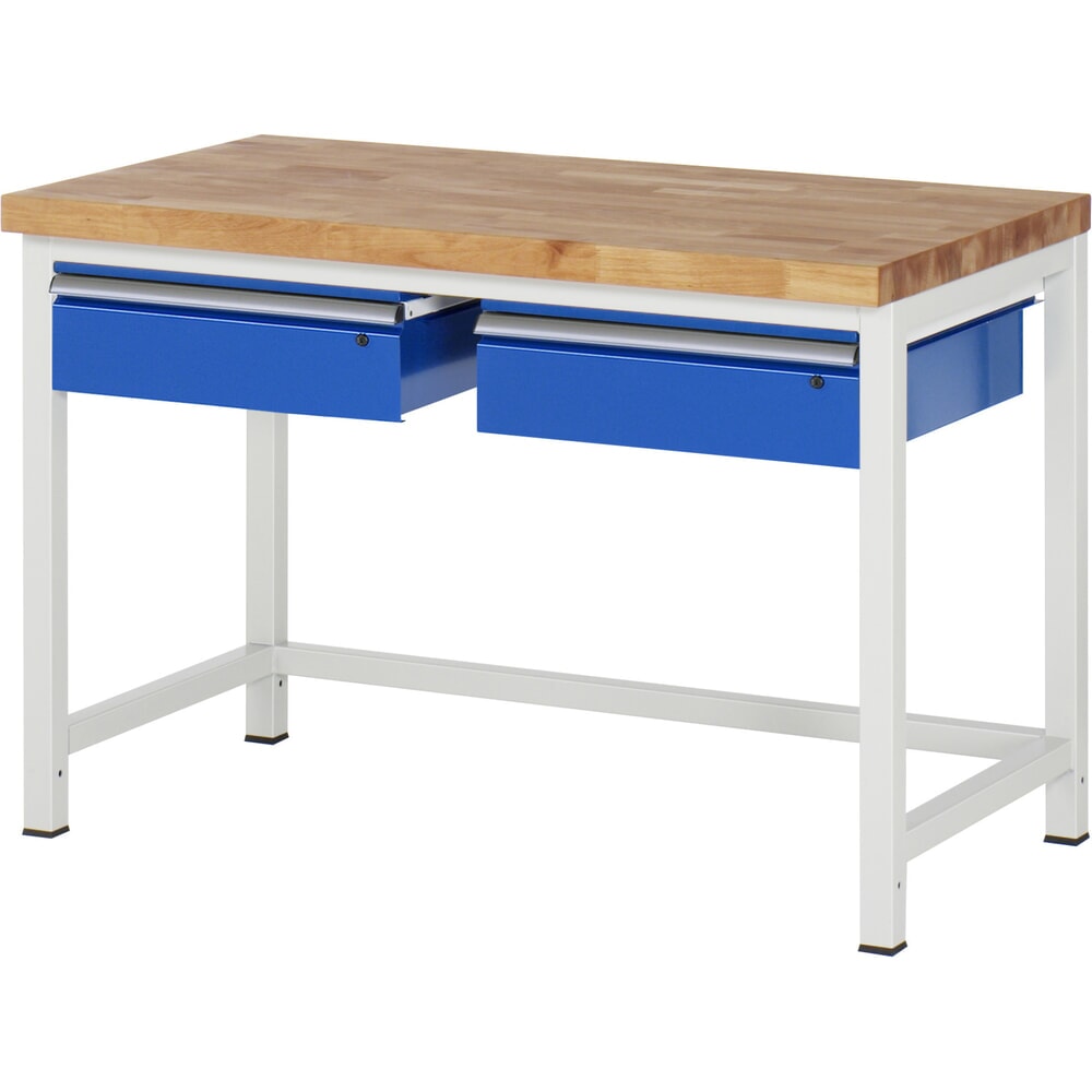 N° de l'image du produit 1 : RAU Établi série 8000, HxlxP 840-1 040 x 1 250 x 700 mm, 2 tiroirs, capacité de charge des tiroirs 50 kg