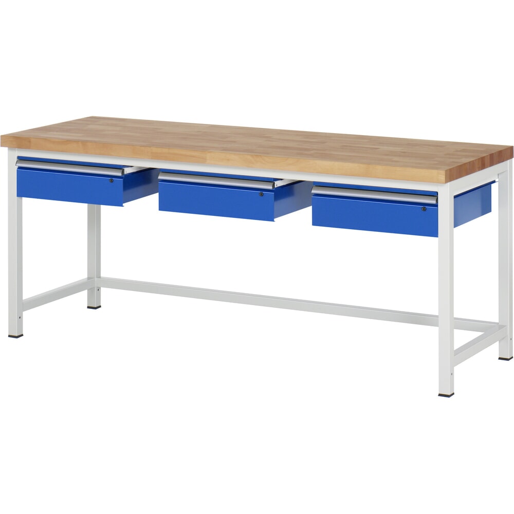 Illustration du produit: RAU Établi série 8000, HxlxP 840-1 040 x 2 000 x 700 mm, 3 tiroirs, tiroirs capacité de charge des tiroirs 50 kg