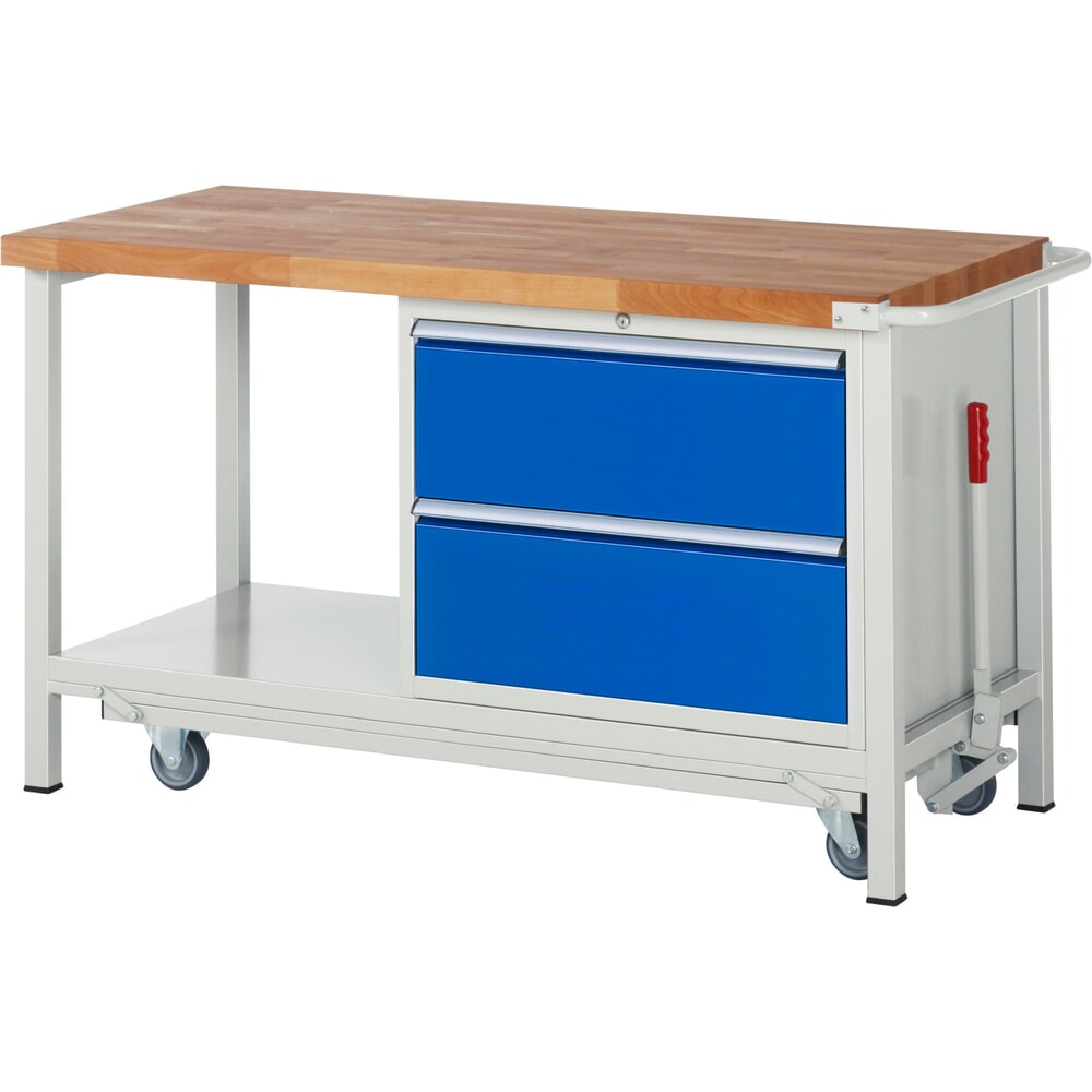 N° de l'image du produit 1 : RAU Établi série 8000 avec rouleur abaissable, 1 caisson, 1 tablette, HxlxP 880 x 1 500 x 700 mm, 2 tiroirs extractibles à 90%