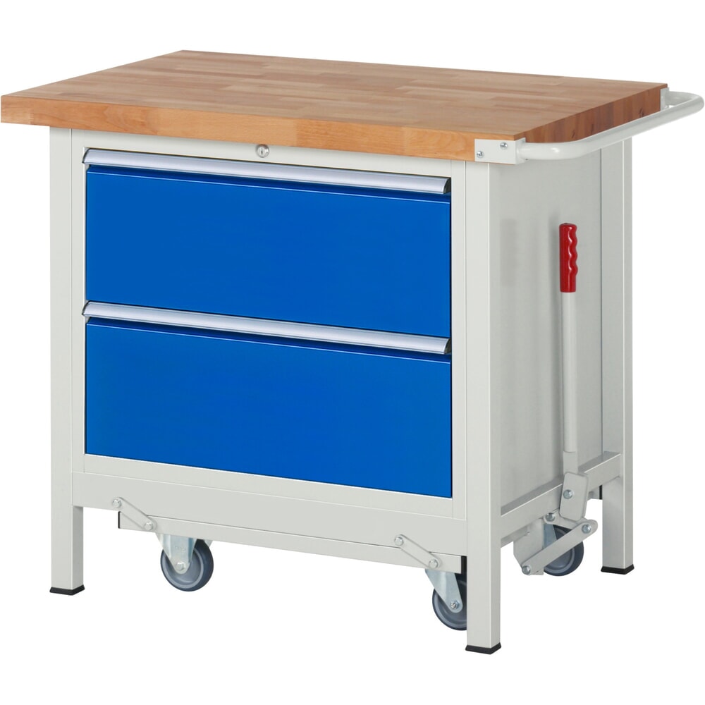 Illustration du produit: RAU Établi série 8000 avec rouleur abaissable, 1 caisson, HxlxP 880 x 1 000 x 700 mm, 2 tiroirs extractibles à 90%, capacité de charge des tiroirs 75 kg