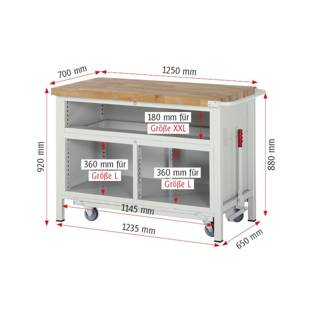 N° de l'image du produit 10 : RAU Établi série 8000 avec rouleur abaissable, 1 caisson triple, HxlxP 920 x 1 250 x 700 mm, 5 tiroirs, 1 porte battante