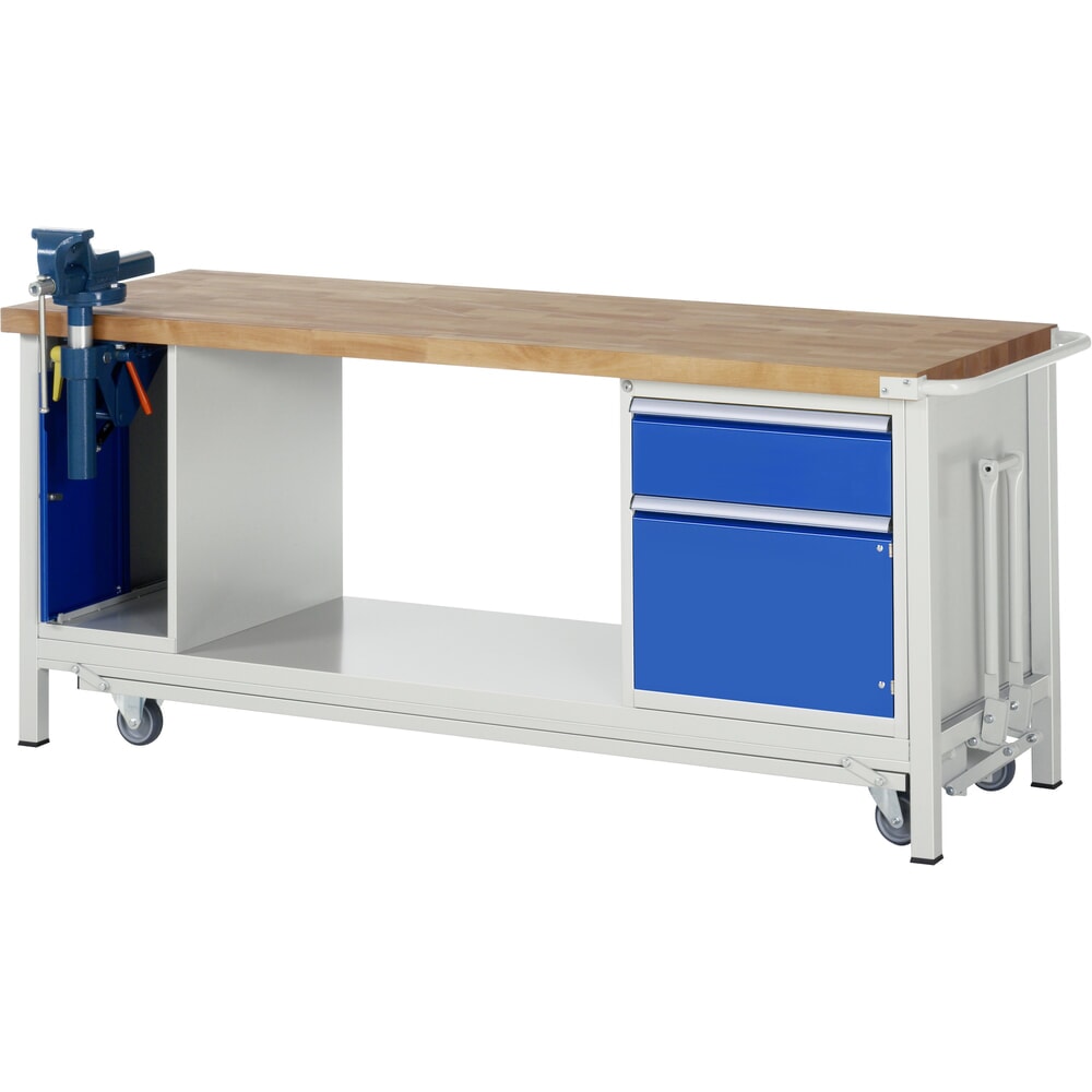 Illustration du produit: RAU Établi série 8000 avec rouleur abaissable, 2 caissons, 1 tablette, HxlxP 880 x 2 000 x 700 mm, 1 tiroirs