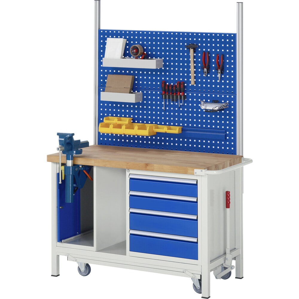 N° de l'image du produit 13 : RAU Établi série 8000 avec rouleur abaissable, 2 caissons, 1 tablette, HxlxP 880 x 1 250 x 700 mm, 5 tiroirs extractibles à 90%