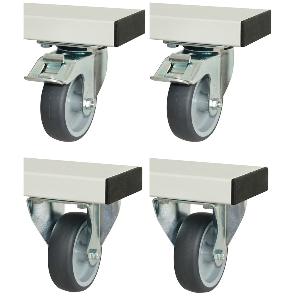 Illustration du produit: RAU Jeu de roulettes pour établi série adlatus 300/600, HxlxP 125 x 100 x 30 mm, 2 roues fixes et 2 roues directrices avec dispositif de blocage