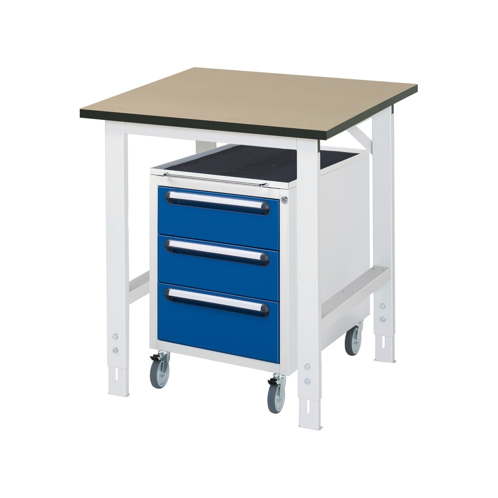 N° de l'image du produit 1 : RAU Kit d'atelier TOM en 2 parties, avec table de travail, HxlxP 760-1 080 x 750 x 800 mm, plan de travail en MDF, incl. caisson à roulettes avec 3 tiroirs, HxlxP 690 x 480 x 600 mm