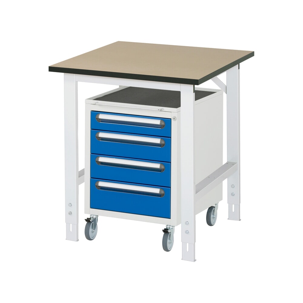 N° de l'image du produit 1 : RAU Kit d'atelier TOM en 2 parties, avec table de travail, HxlxP 760-1 080 x 750 x 800 mm, plan de travail en MDF, incl. caisson à roulettes avec 3 tiroirs, HxlxP 690 x 480 x 600 mm