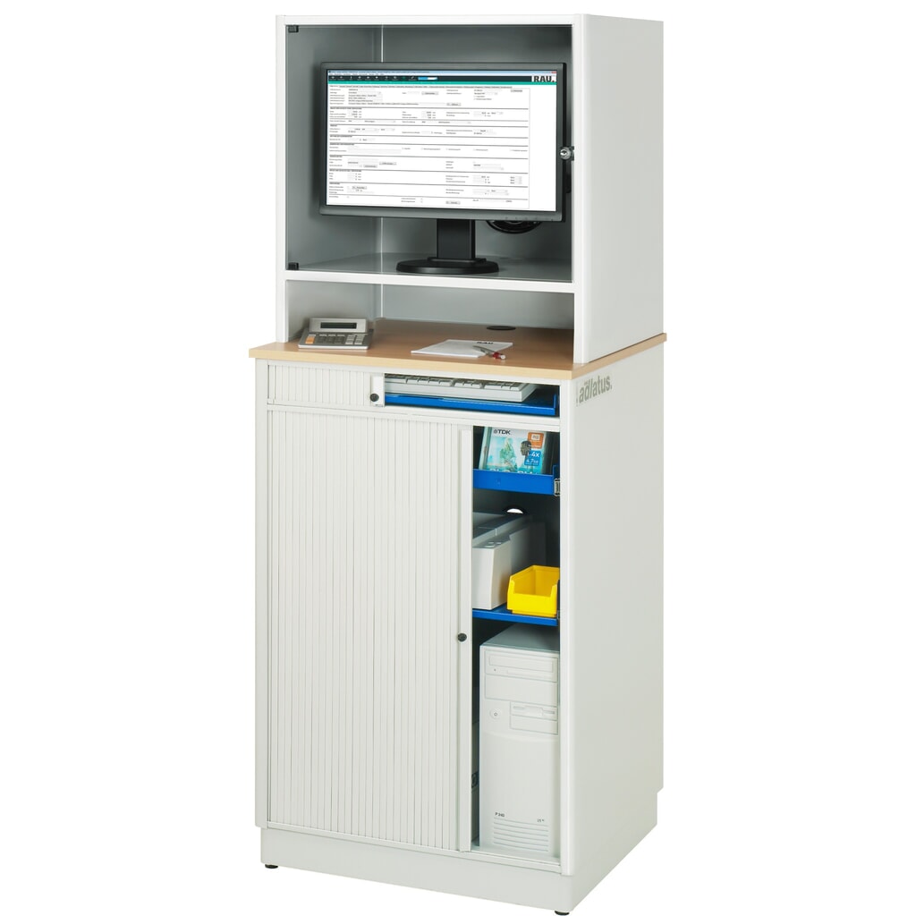 N° de l'image du produit 4 : RAU Poste informatique, porte-clavier coulissant, 1 tiroir, fixe
