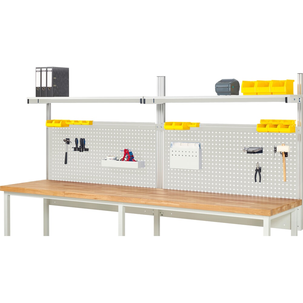 Illustration du produit: Module d’établi RAU, haut. x larg. x prof. 1 130 x 3 000 x 350 mm, avec 2 étagères en plateau mélaminé et 2 rails de fixation, kit complet 01 pour largeur de produit 3 000 mm