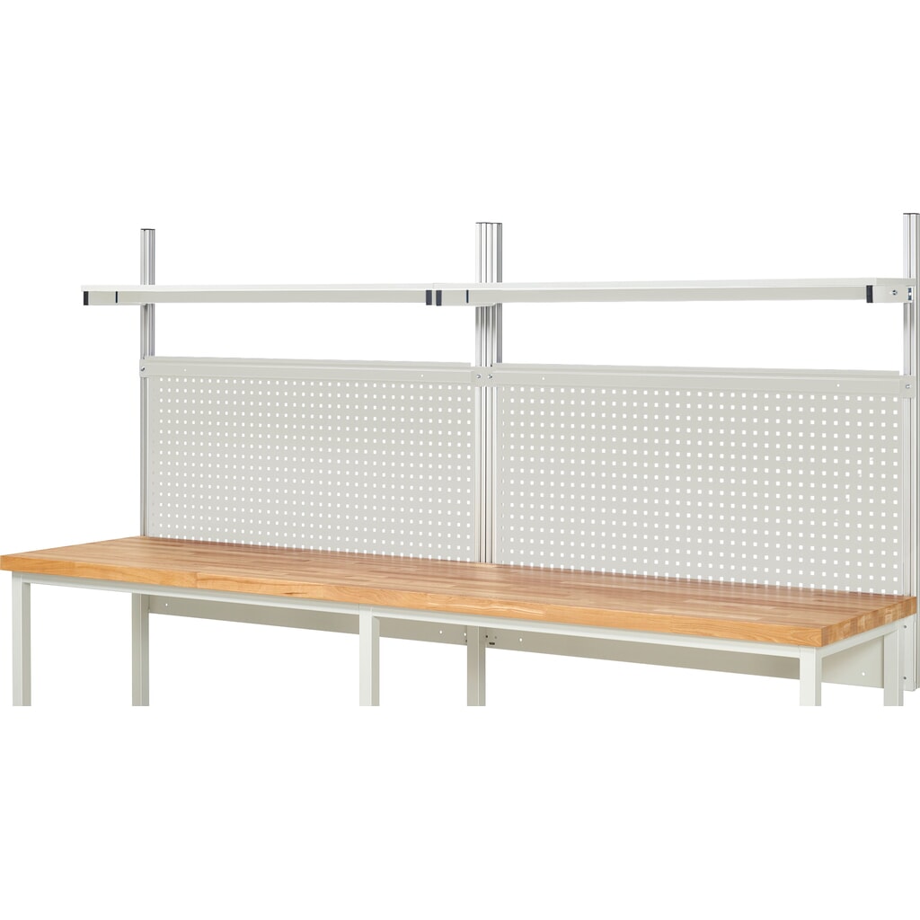 Module d’établi RAU, haut. x larg. x prof. 1 130 x 3 000 x 350 mm, avec 2 étagères en plateau mélaminé et 2 rails de fixation, kit complet 01 pour largeur de produit 3 000 mm N° de l'image du produit 2 : Module d’établi RAU, haut. x larg. x prof. 1 130 x 3 000 x 350 mm, avec 2 étagères en plateau mélaminé et 2 rails de fixation, kit complet 01 pour largeur de produit 3 000 mm