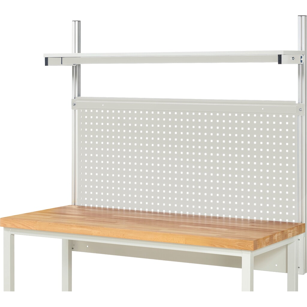 Module d’établi RAU, haut. x larg. x prof. 1 130 x 1 500 x 350 mm, avec 1 étagère en plateau mélaminé et 1 rail de fixation, kit complet 01 pour largeur de produit 1 500 mm N° de l'image du produit 2 : Module d’établi RAU, haut. x larg. x prof. 1 130 x 1 500 x 350 mm, avec 1 étagère en plateau mélaminé et 1 rail de fixation, kit complet 01 pour largeur de produit 1 500 mm
