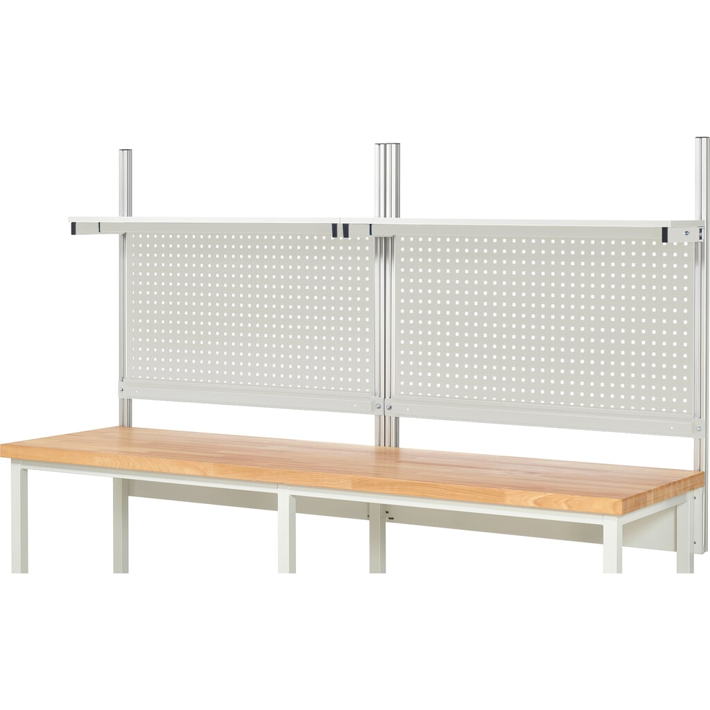 N° de l'image du produit 2 : Module d’établi RAU, haut. x larg. x prof. 1 130 x 2 500 x 350 mm, avec 2 étagères en plateau mélaminé et 2 rails de fixation, kit complet 01 pour largeur de produit 2 500 mm