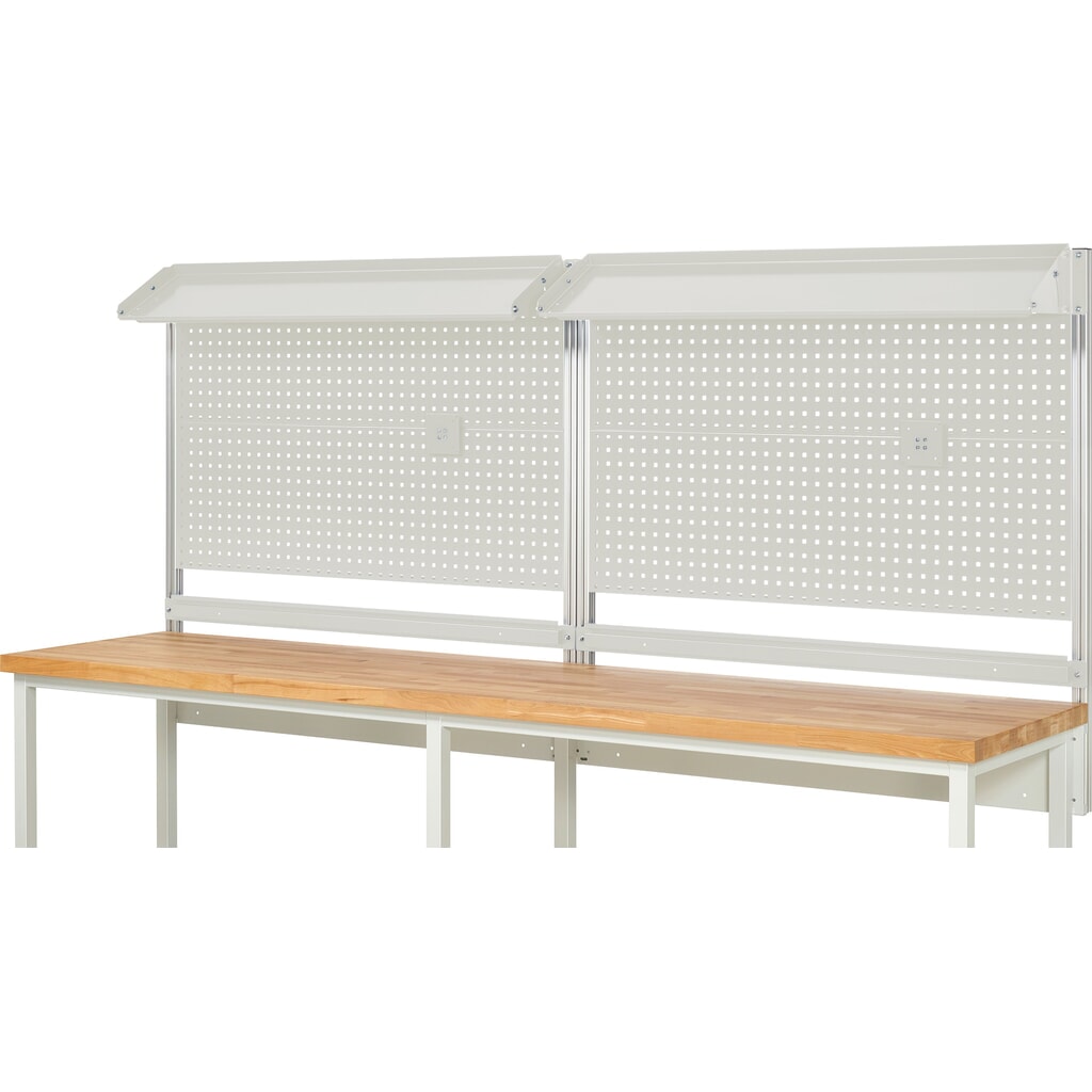 N° de l'image du produit 2 : Module d’établi RAU, haut. x larg. x prof. 1 130 x 3 000 x 350 mm, avec 2 surfaces métalliques inclinables, 2 rails de fixation et 2 supports pour écran plat, kit complet 02 pour largeur de produit 3 000 mm
