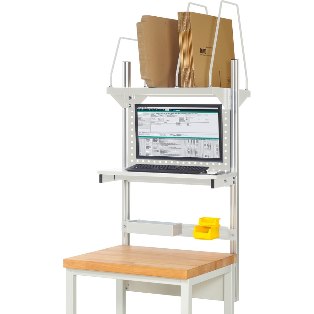 Illustration du produit: Module d’établi RAU, haut. x larg. x prof. 1 130 x 750 x 350 mm, avec 1 étagère, 1 rail de fixation et 1 support pour écran plat, kit complet 03 pour largeur de produit 750 mm